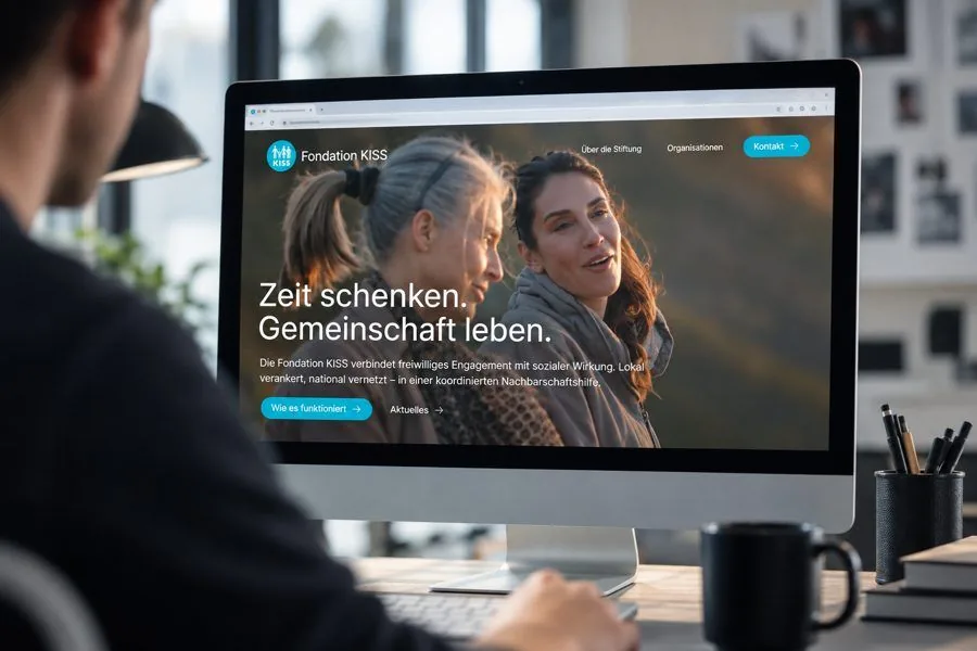 Website-Mockup auf einem Bildschirm im Büro
